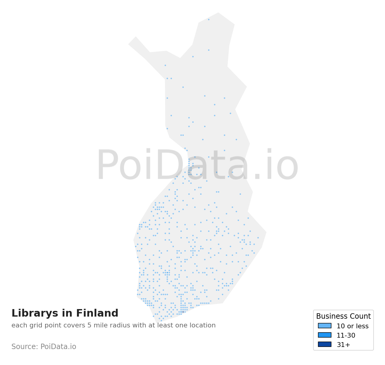 Library density map for Finland
