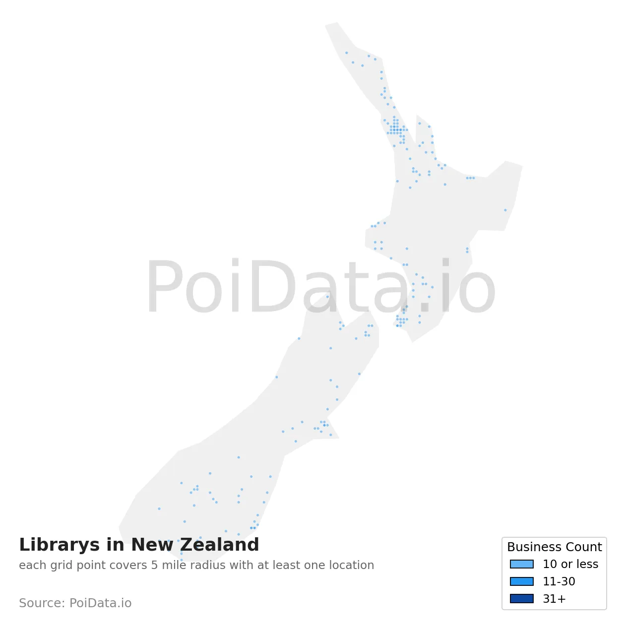 Library density map for New Zealand
