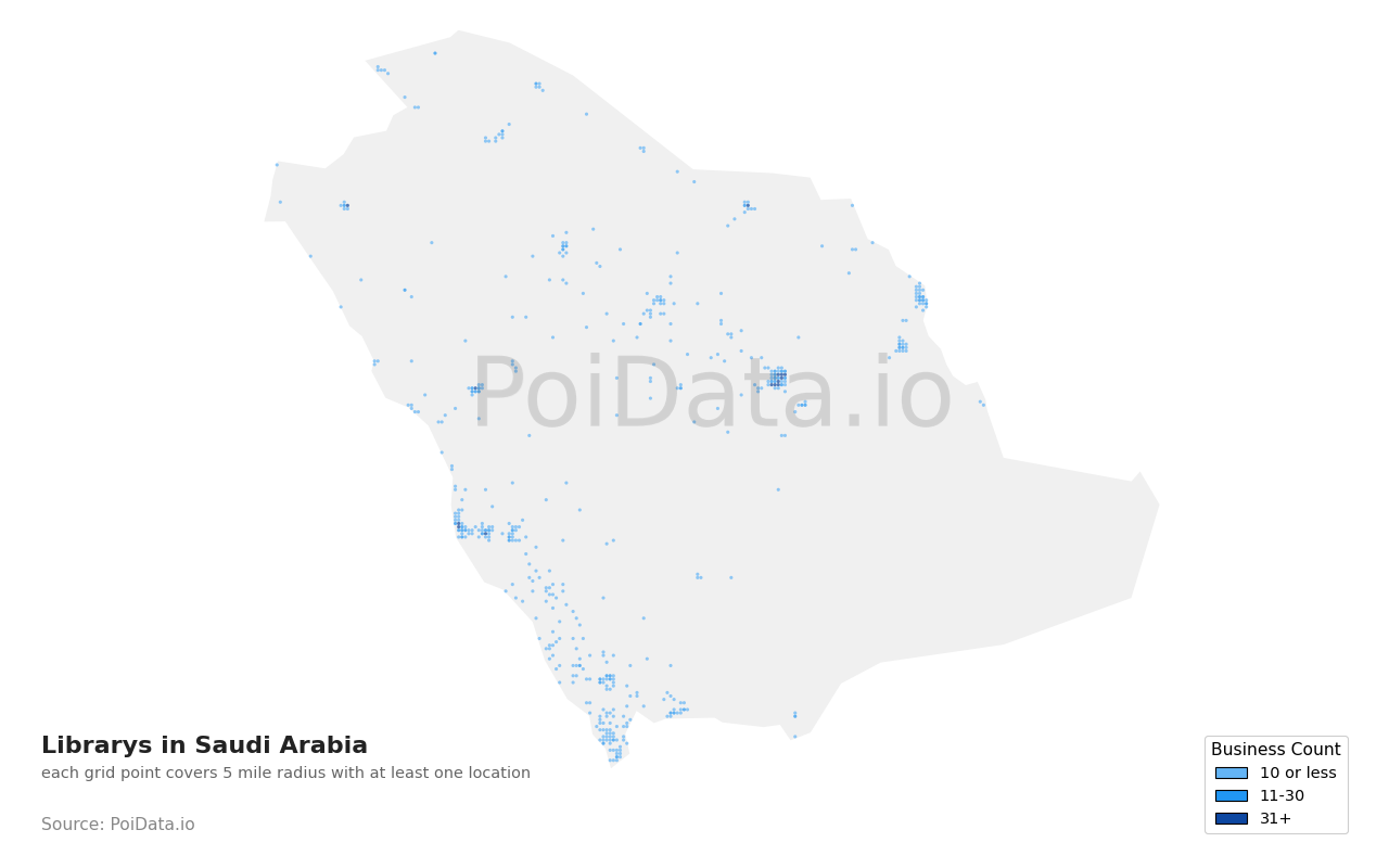 Library density map for Saudi Arabia