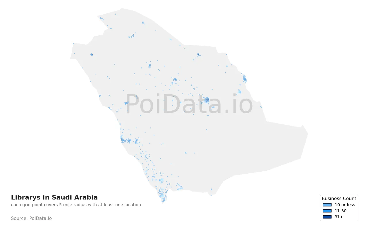Library density map for Saudi Arabia