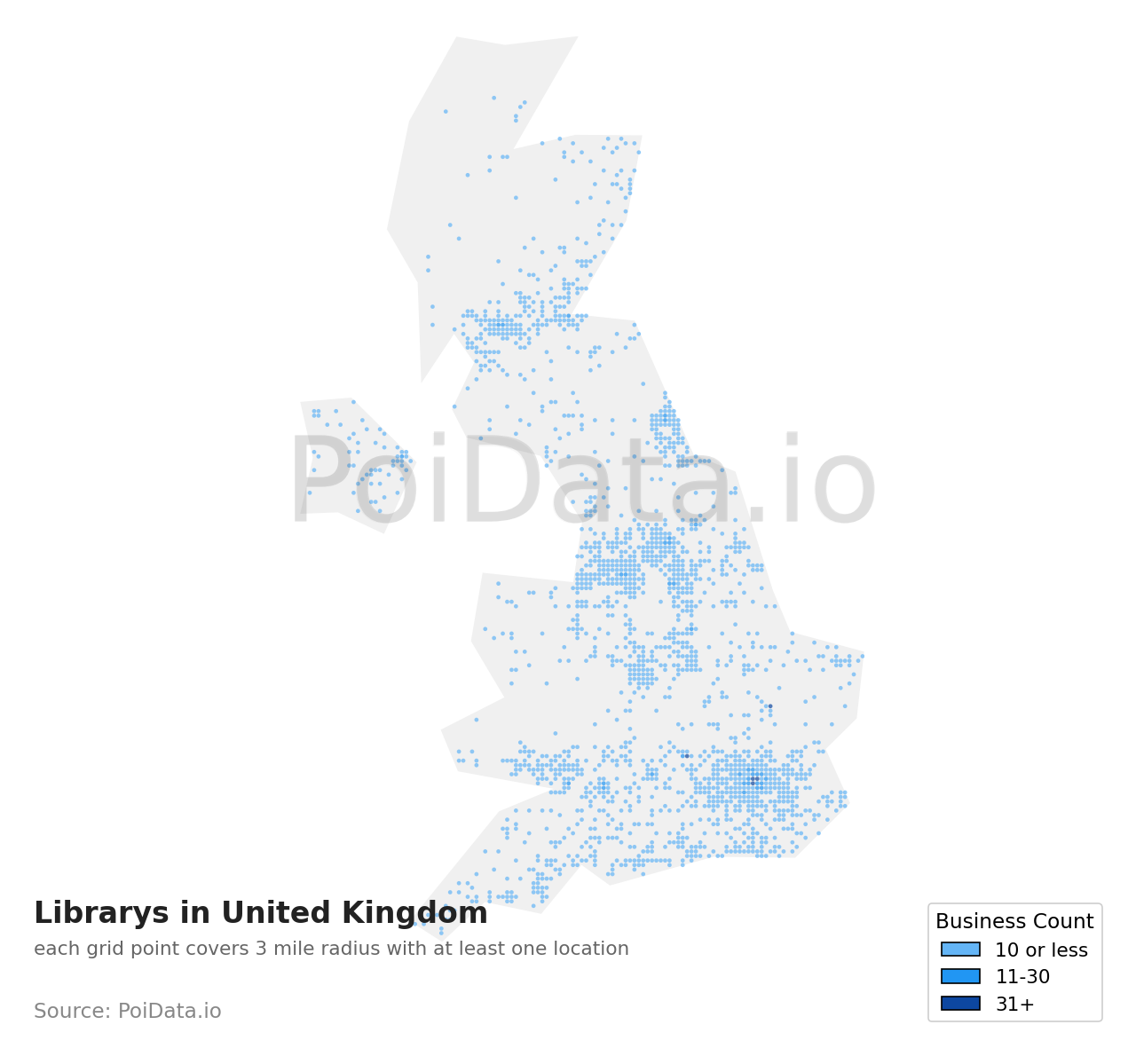 Library density map for United Kingdom