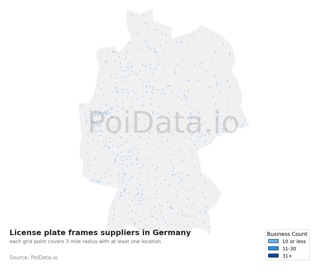 License plate frames supplier density map for Germany