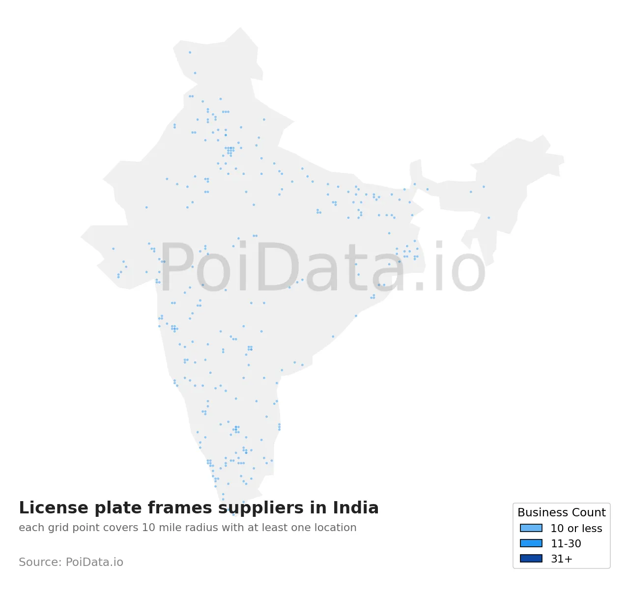 License plate frames supplier density map for India