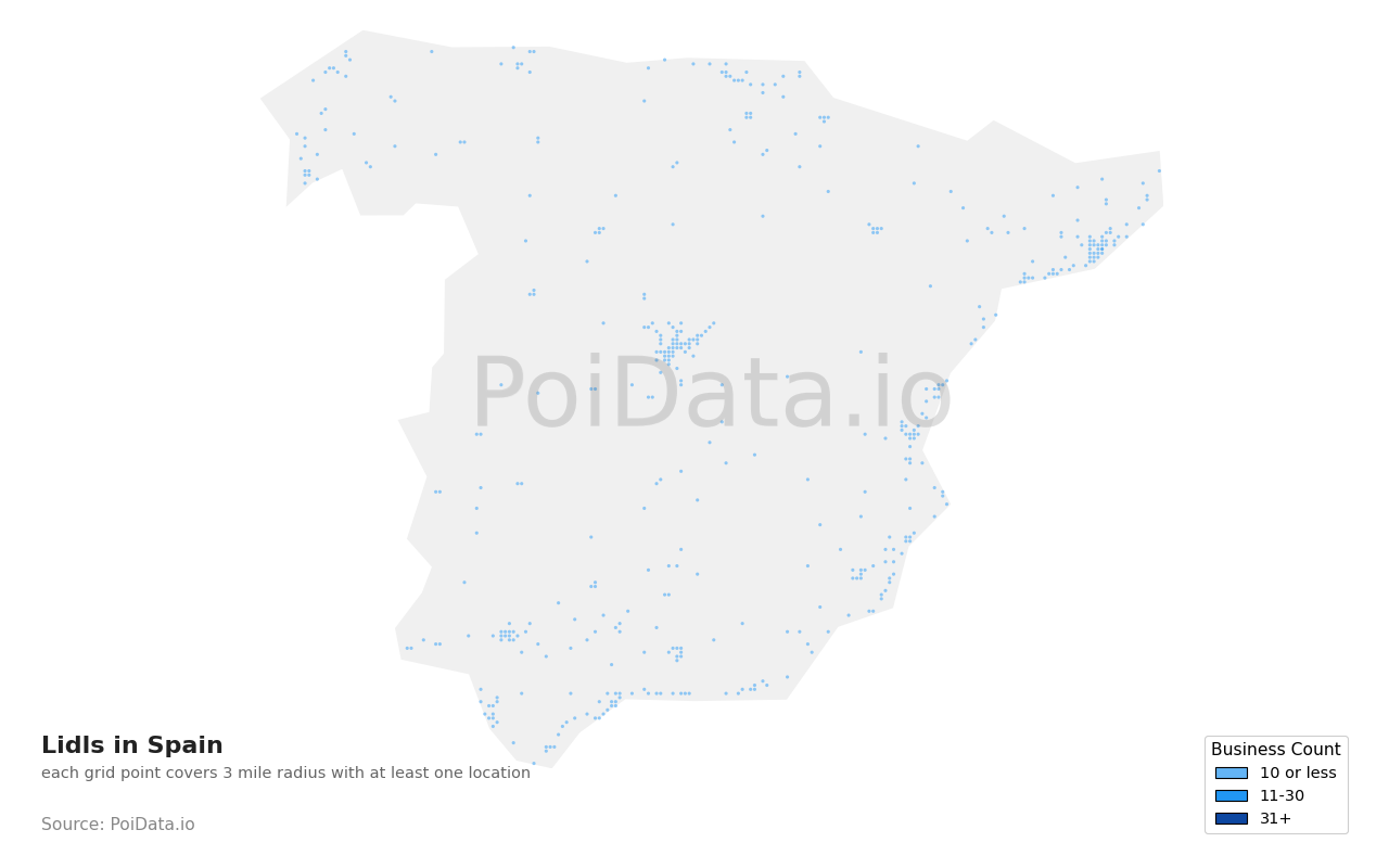 Lidl density map for Spain