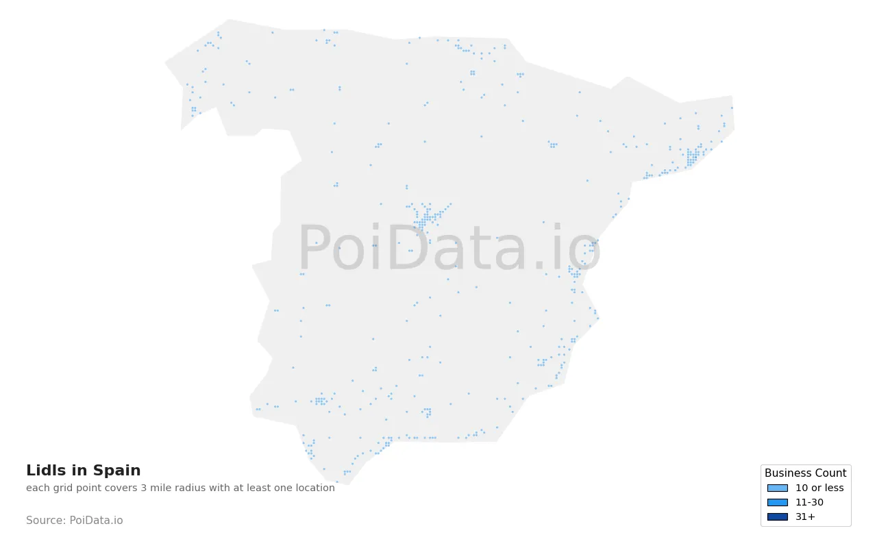 Lidl density map for Spain