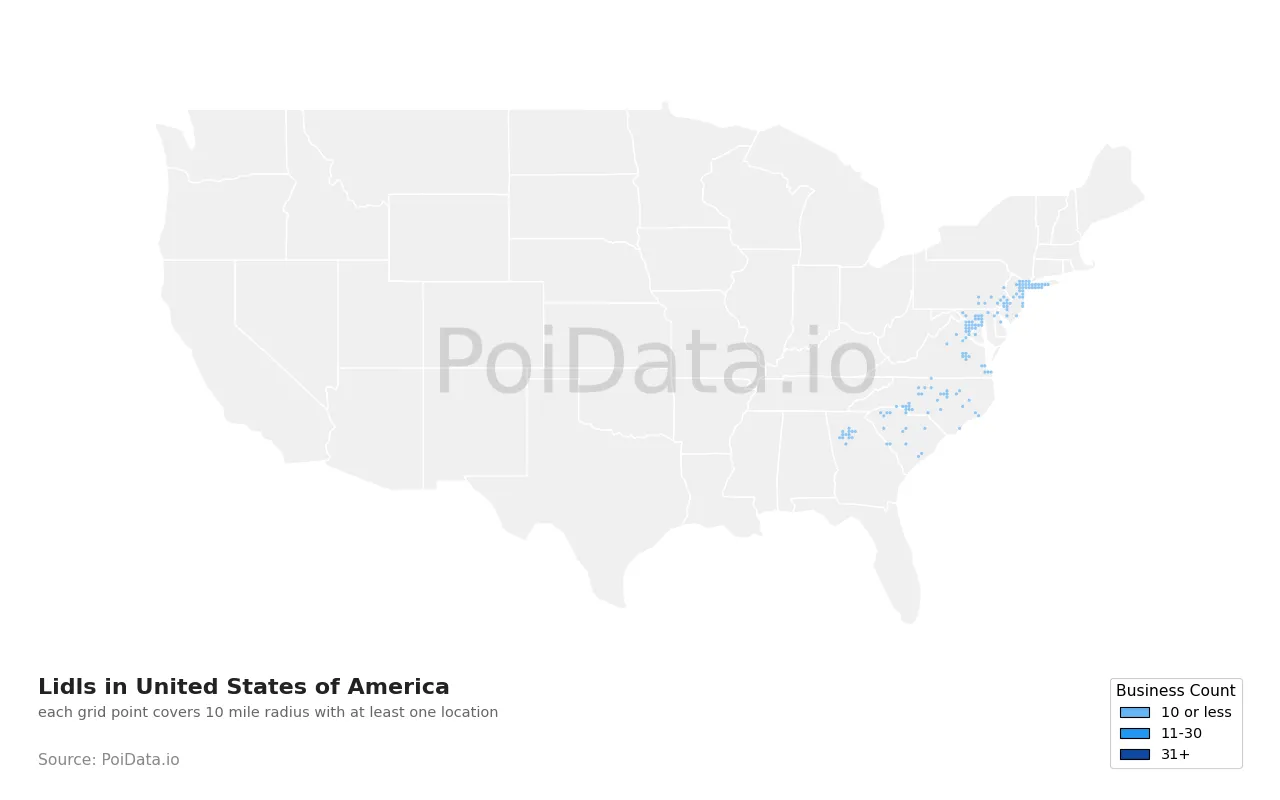 Lidl density map for United States