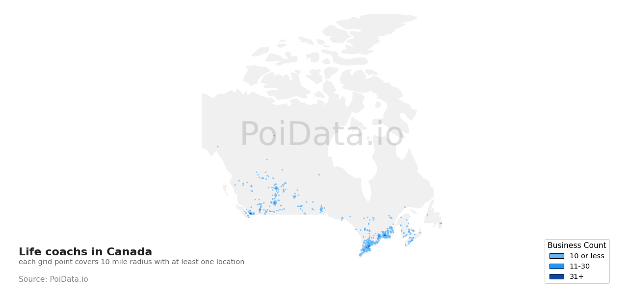 Life coach density map for Manitoba, Canada