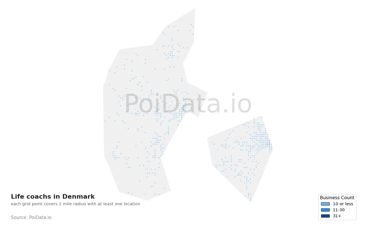 Life coach density map for Denmark