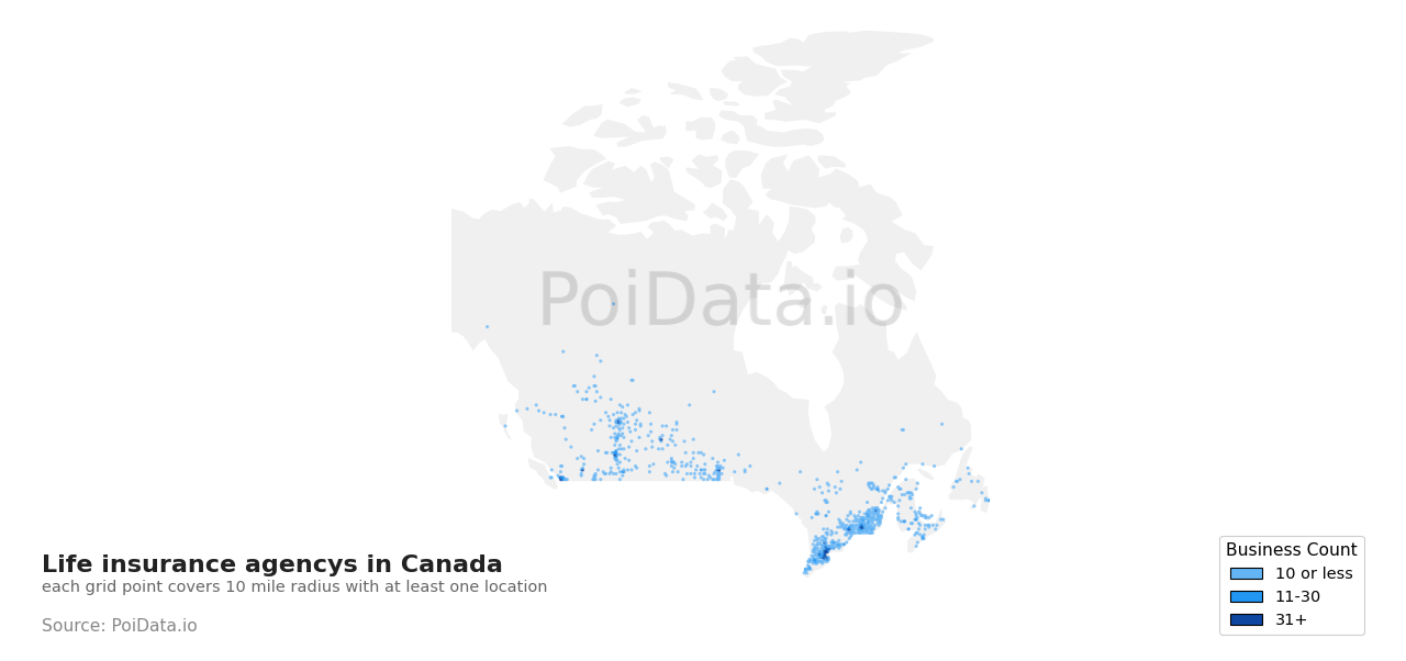 Life insurance agency density map for Nova Scotia, Canada