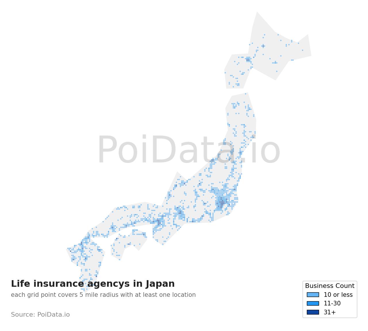 Life insurance agency density map for Japan