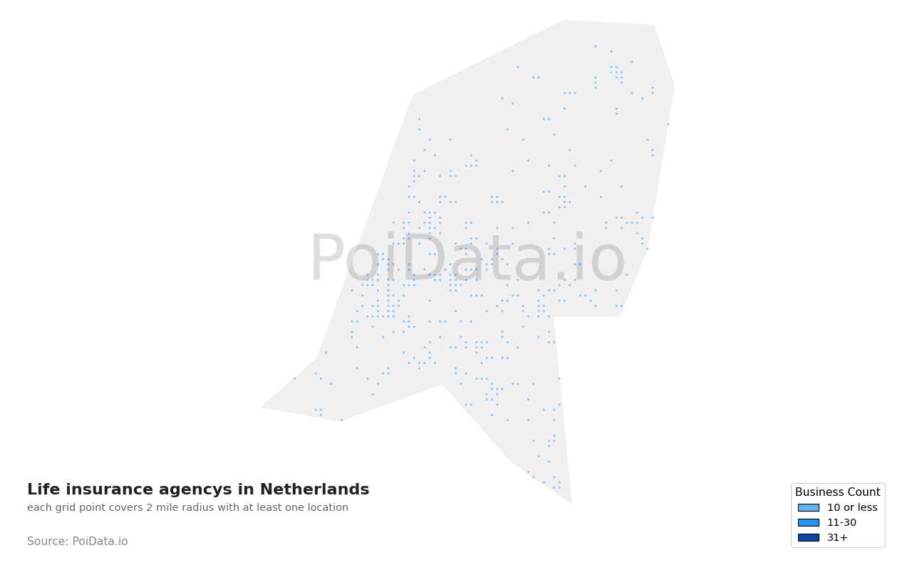 Life insurance agency density map for Netherlands