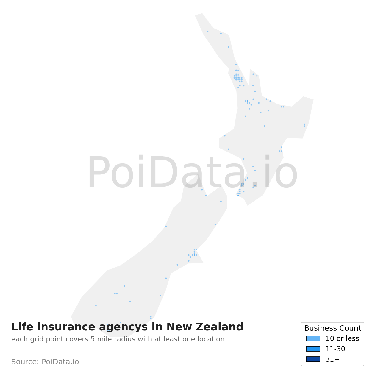 Life insurance agency density map for New Zealand