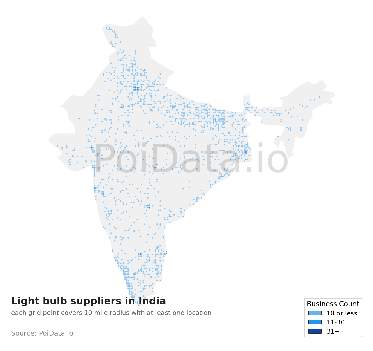 Light bulb supplier density map for India