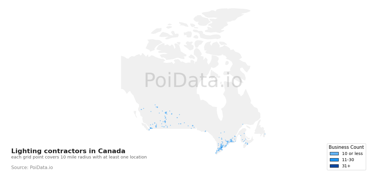 Lighting contractor density map for Canada