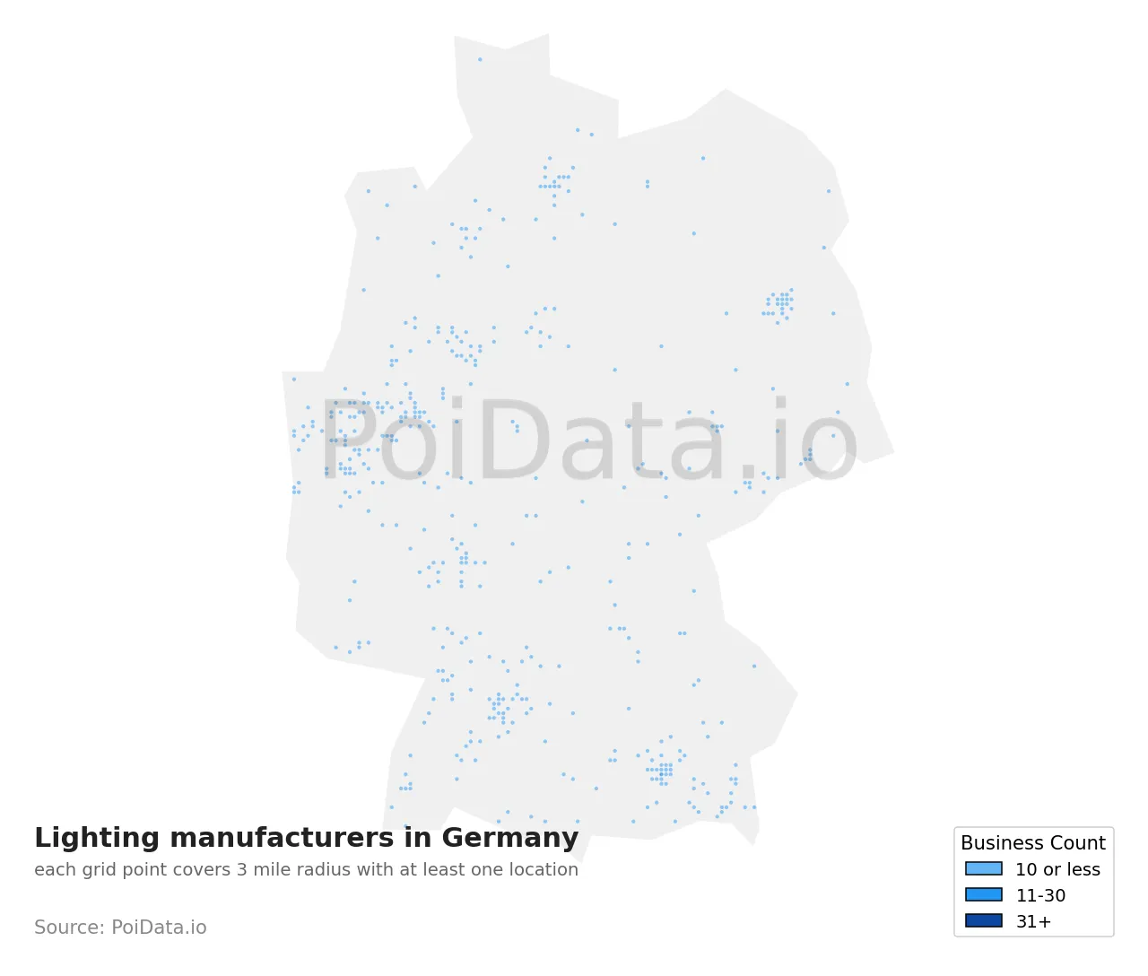 Lighting manufacturer density map for Germany