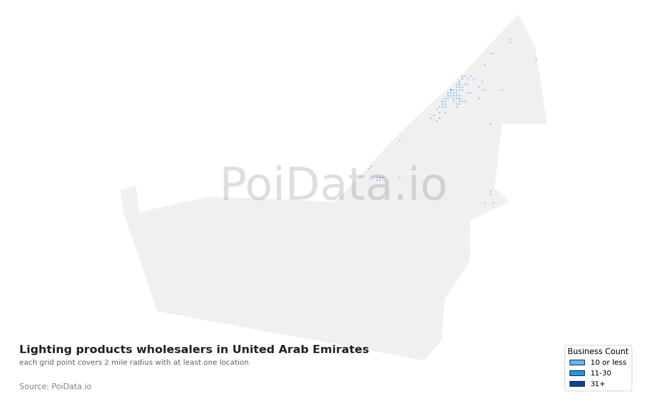Lighting products wholesaler density map for United Arab Emirates
