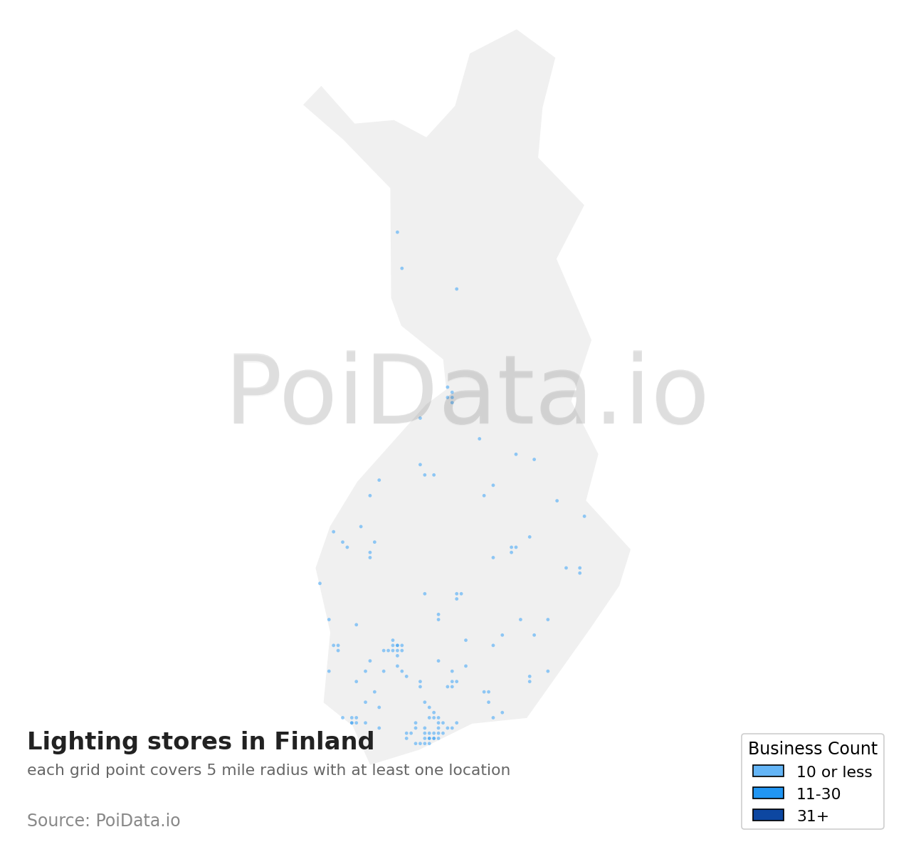 Lighting store density map for Finland
