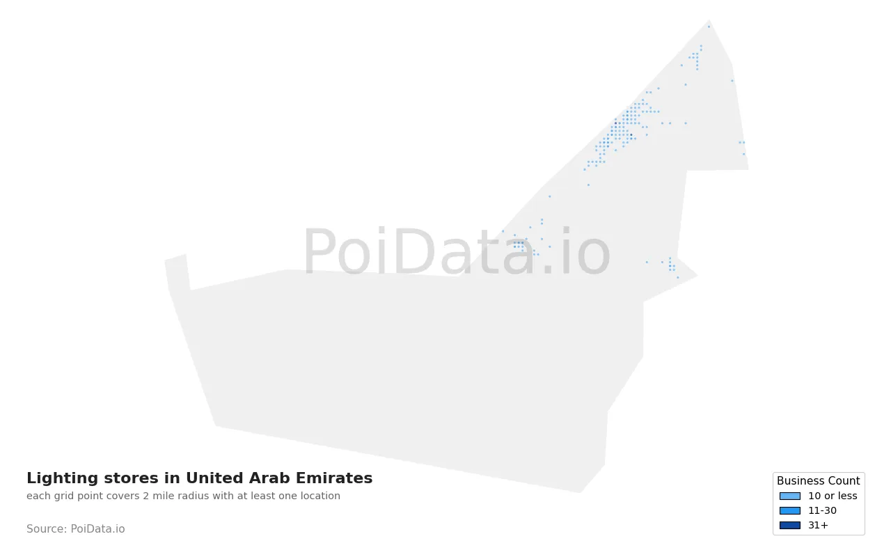 Lighting store density map for United Arab Emirates