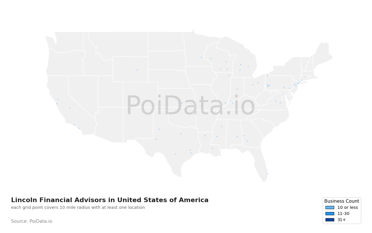 Lincoln Financial Advisors density map for United States