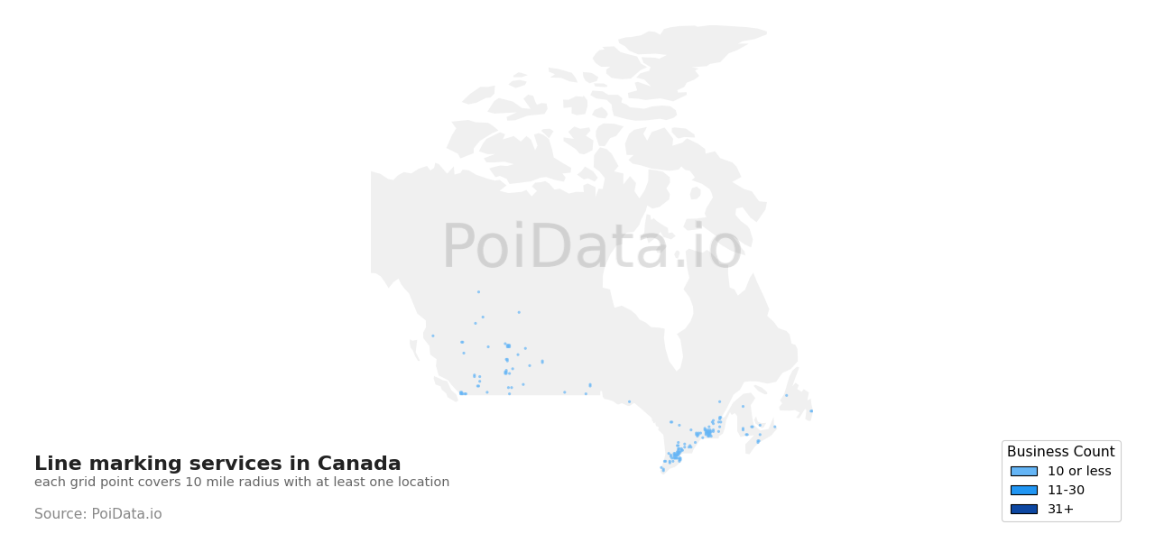 Line marking service density map for Canada