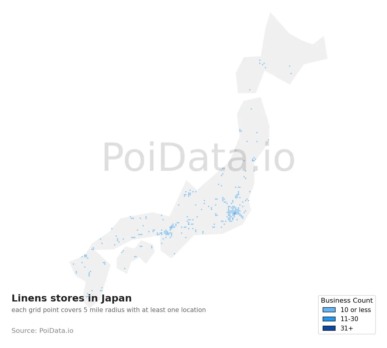 Linens store density map for Japan