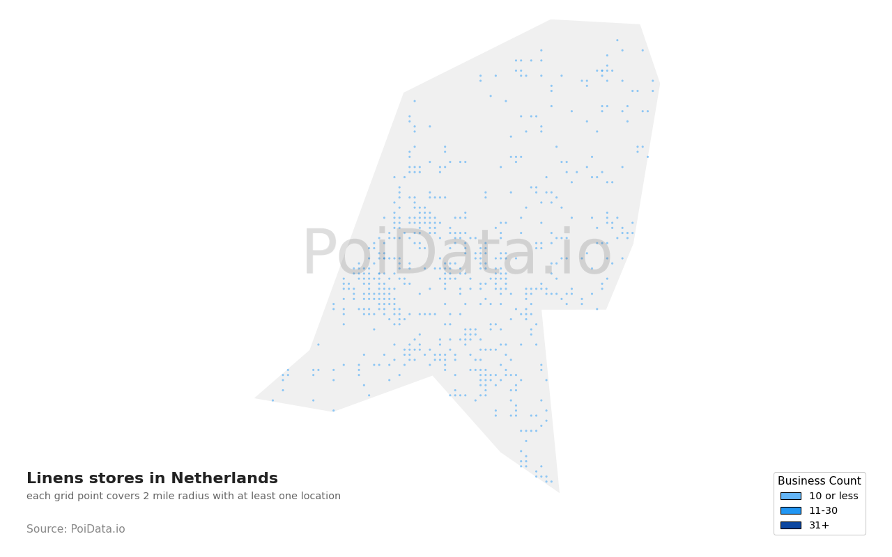 Linens store density map for Netherlands