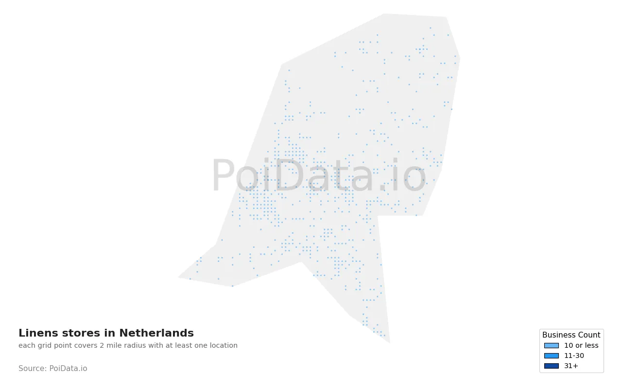 Linens store density map for Netherlands