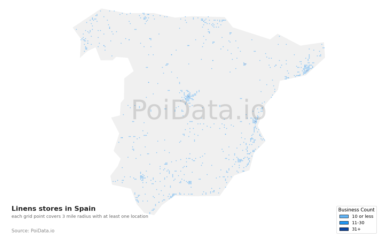 Linens store density map for Spain