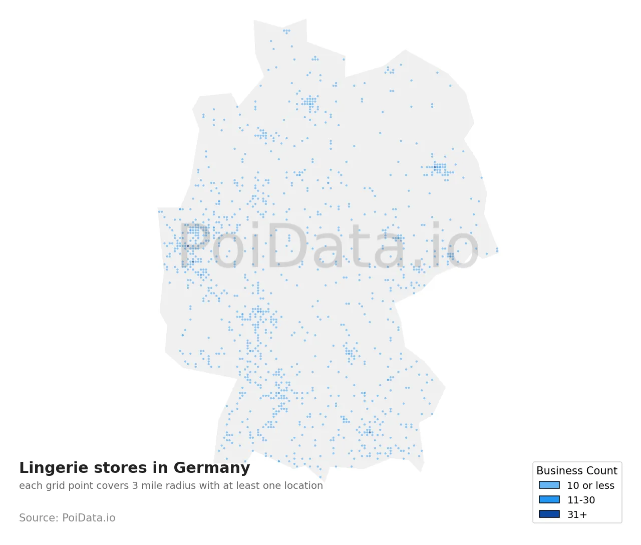Lingerie store density map for Germany