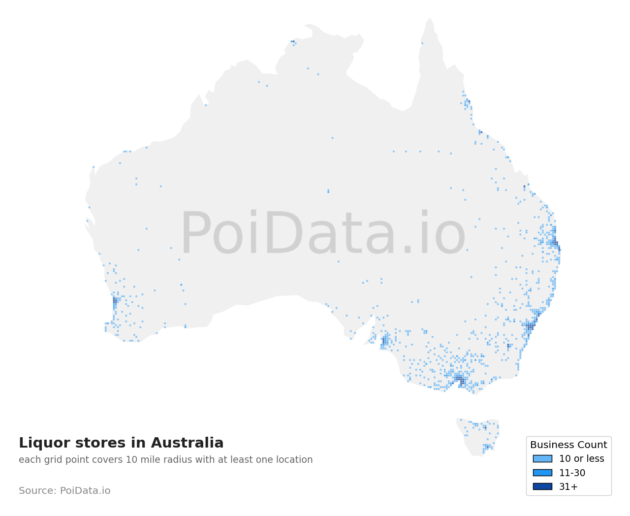 Liquor store density map for Australia