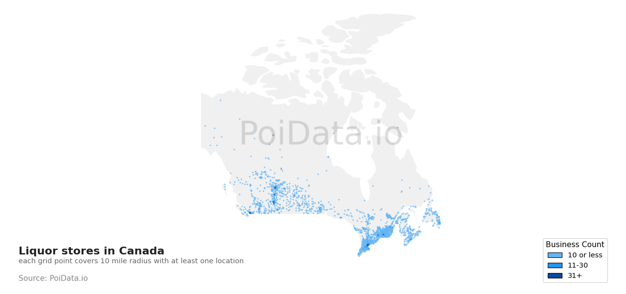 Liquor store density map for Canada
