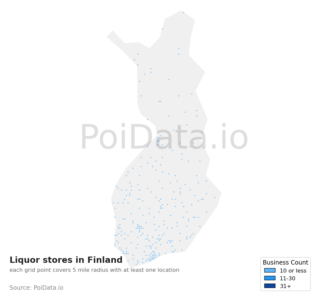 Liquor store density map for Finland
