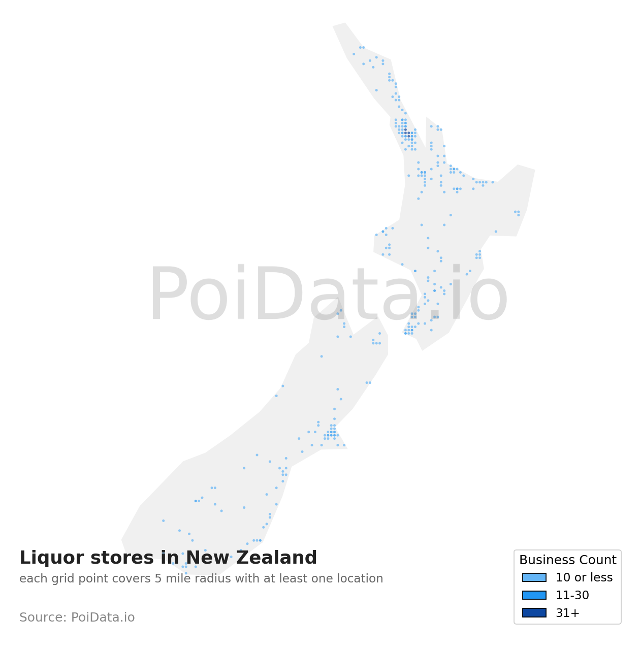 Liquor store density map for New Zealand