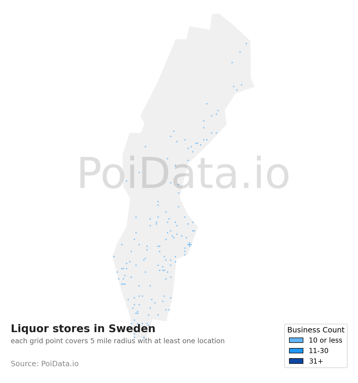 Liquor store density map for Sweden