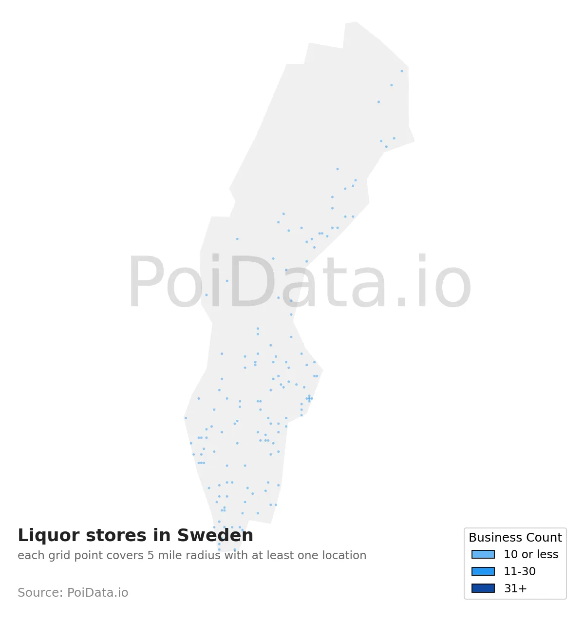 Liquor store density map for Sweden