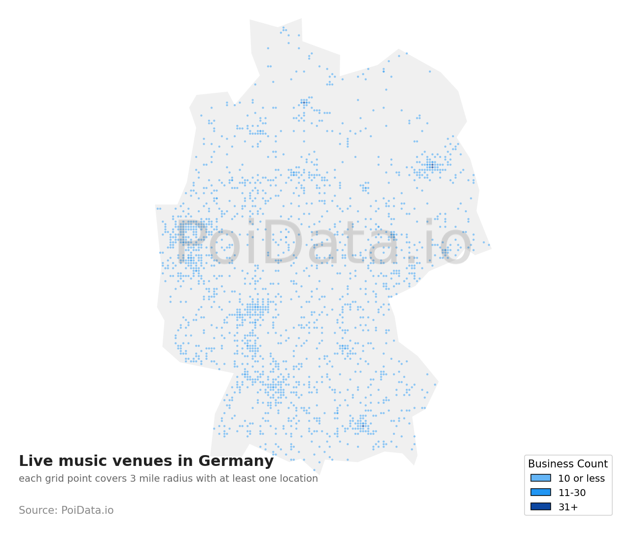 Live music venue density map for Germany