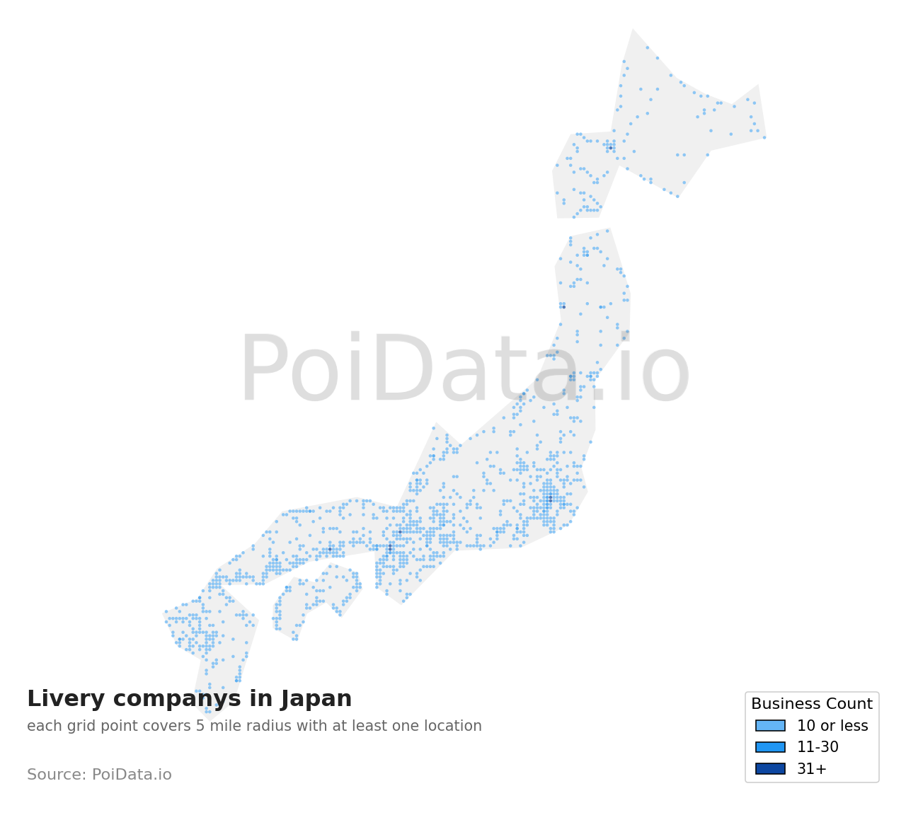 Livery company density map for Shimane, Japan