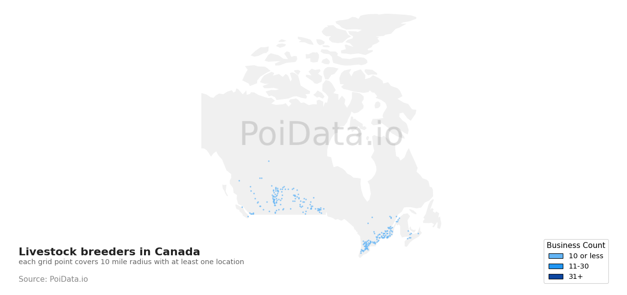 Livestock breeder density map for Canada