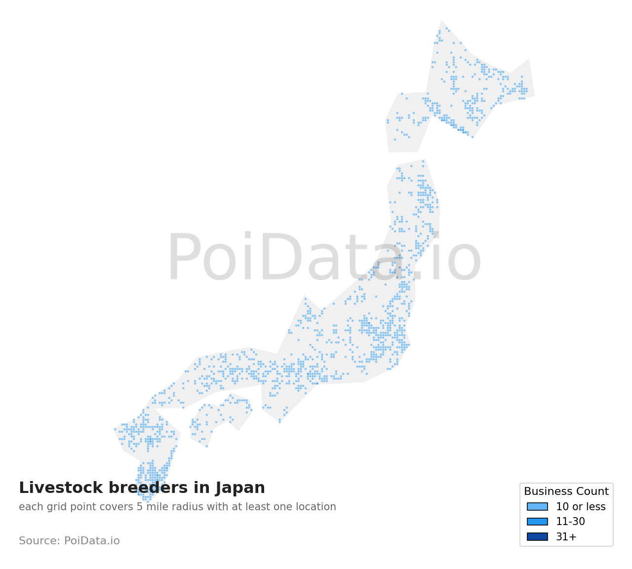Livestock breeder density map for Saitama, Japan