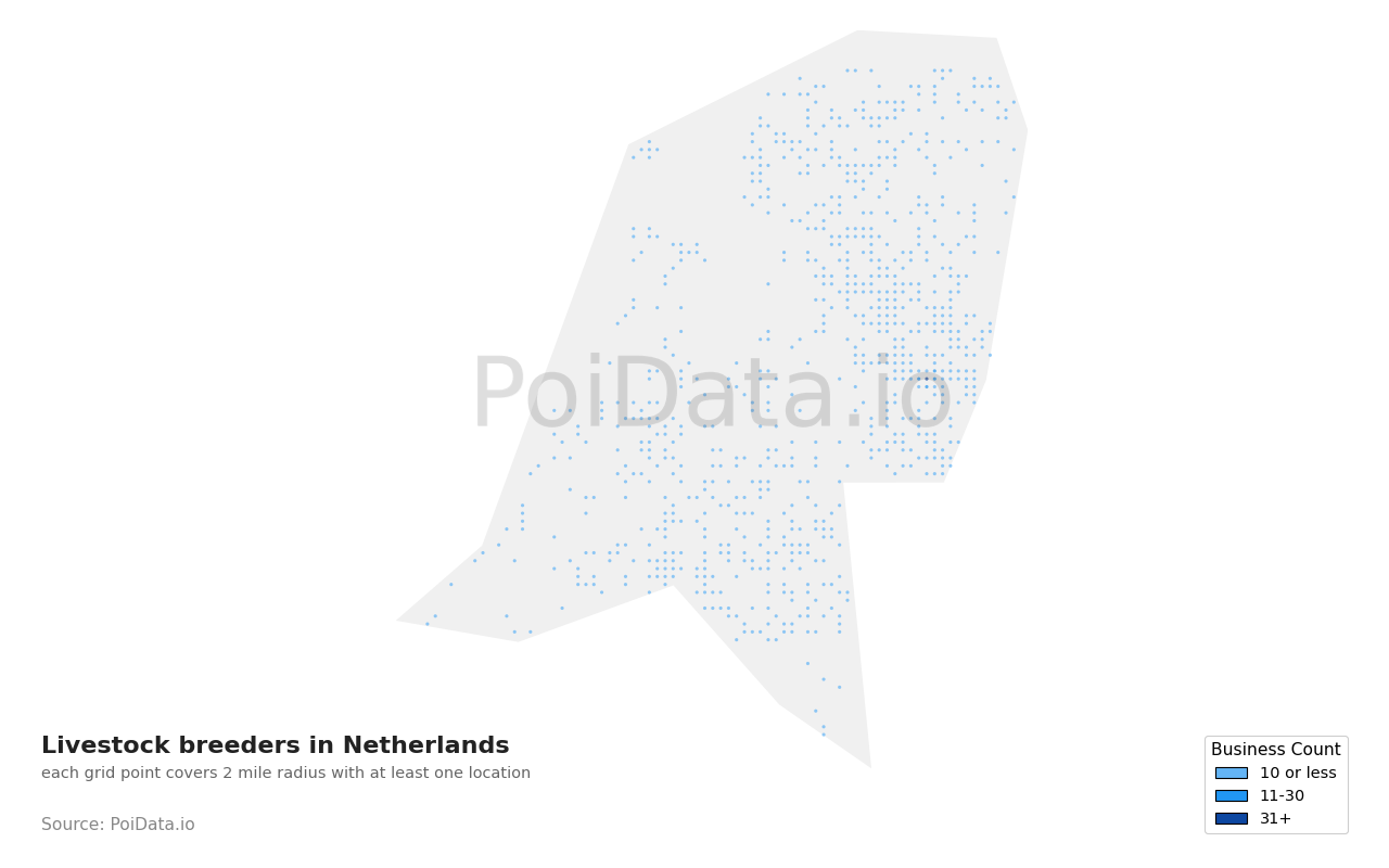 Livestock breeder density map for Netherlands