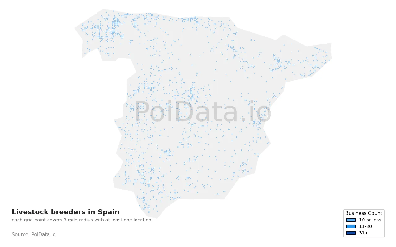 Livestock breeder density map for Spain