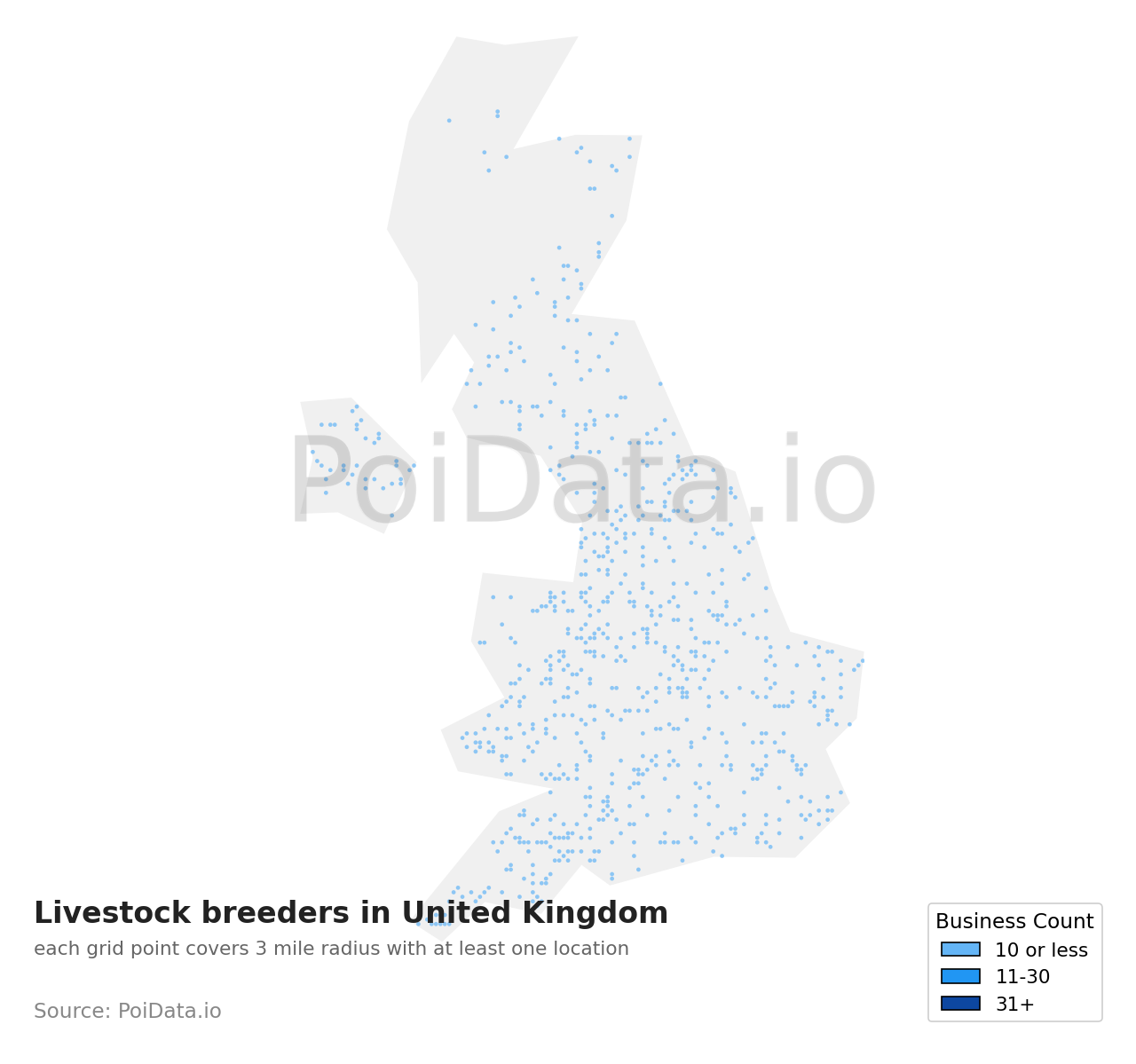 Livestock breeder density map for United Kingdom
