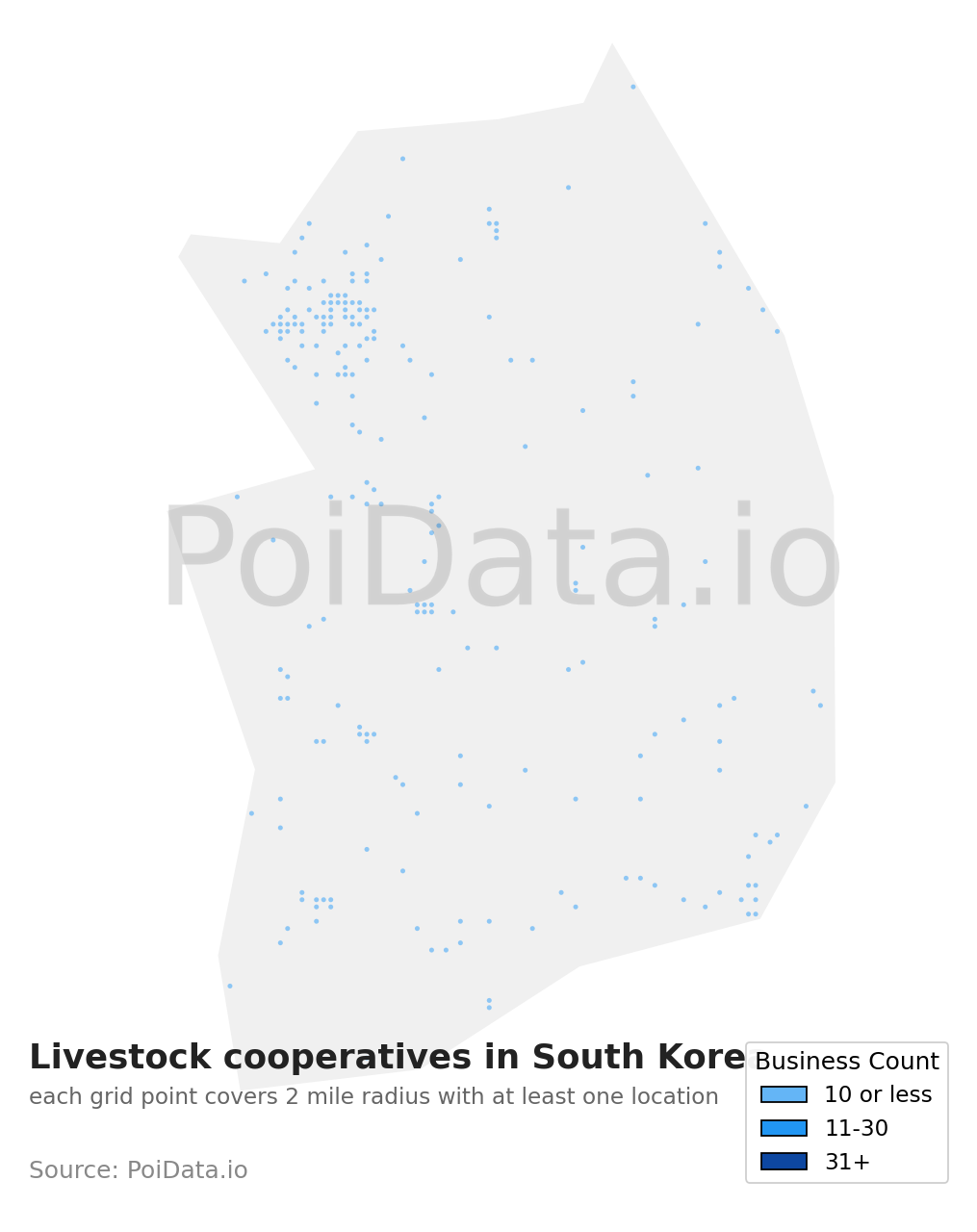 Livestock cooperative density map for South Korea
