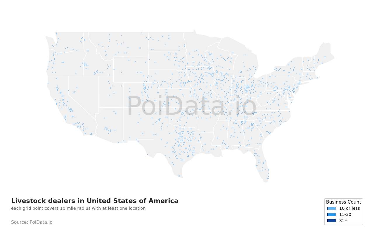 Livestock dealer density map for Minnesota, United States