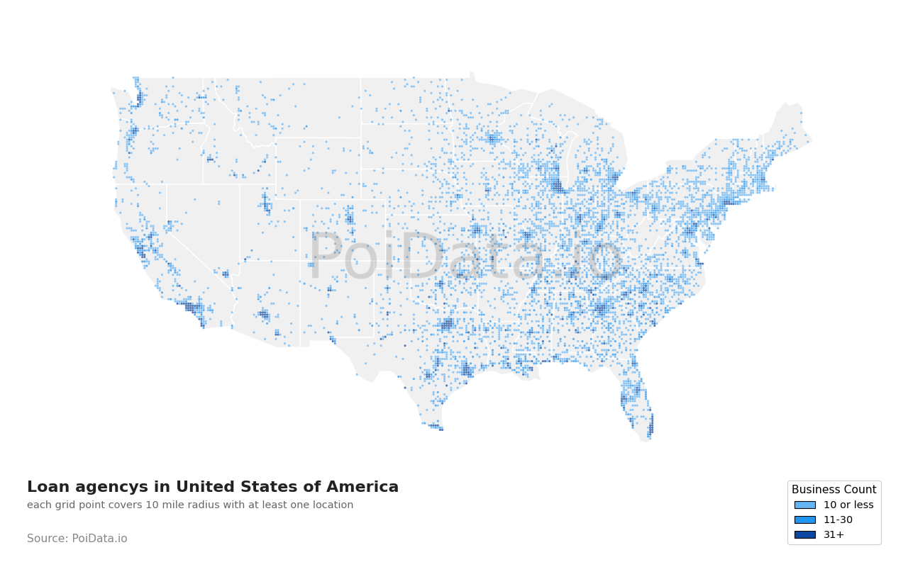 Loan agency density map for United States
