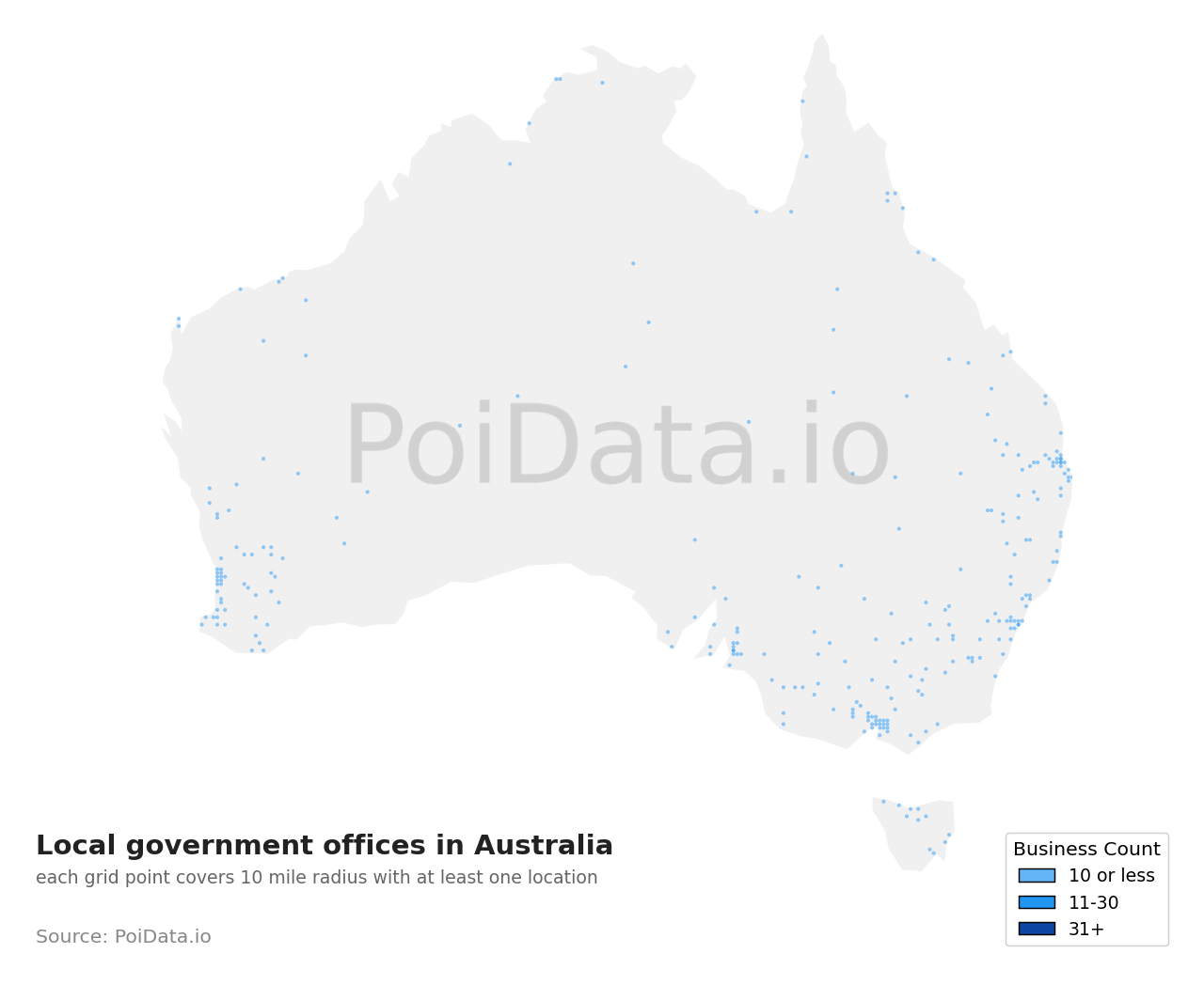 Local government office density map for NSW, Australia