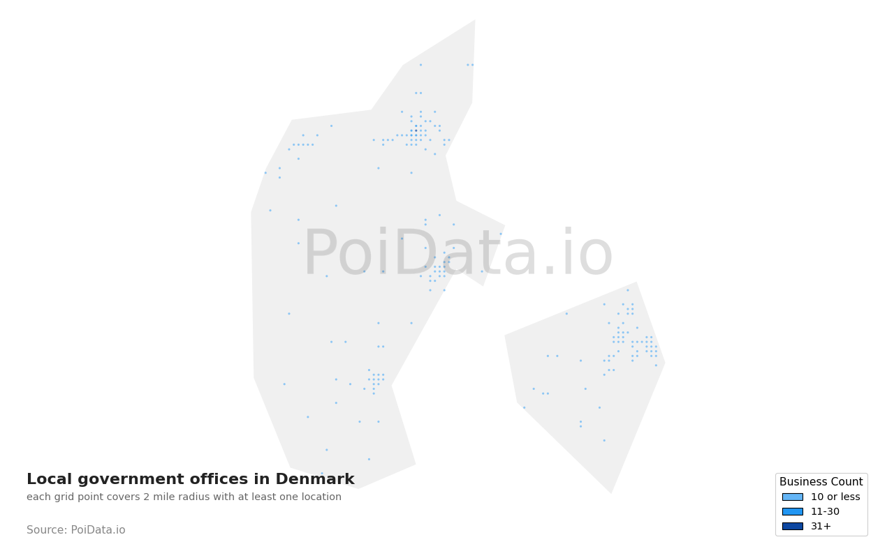 Local government office density map for Denmark
