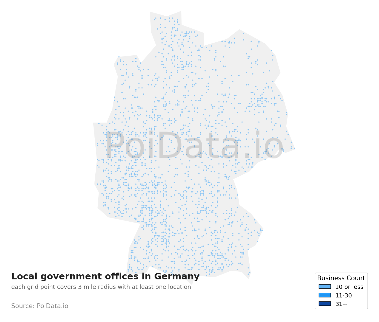 Local government office density map for Germany