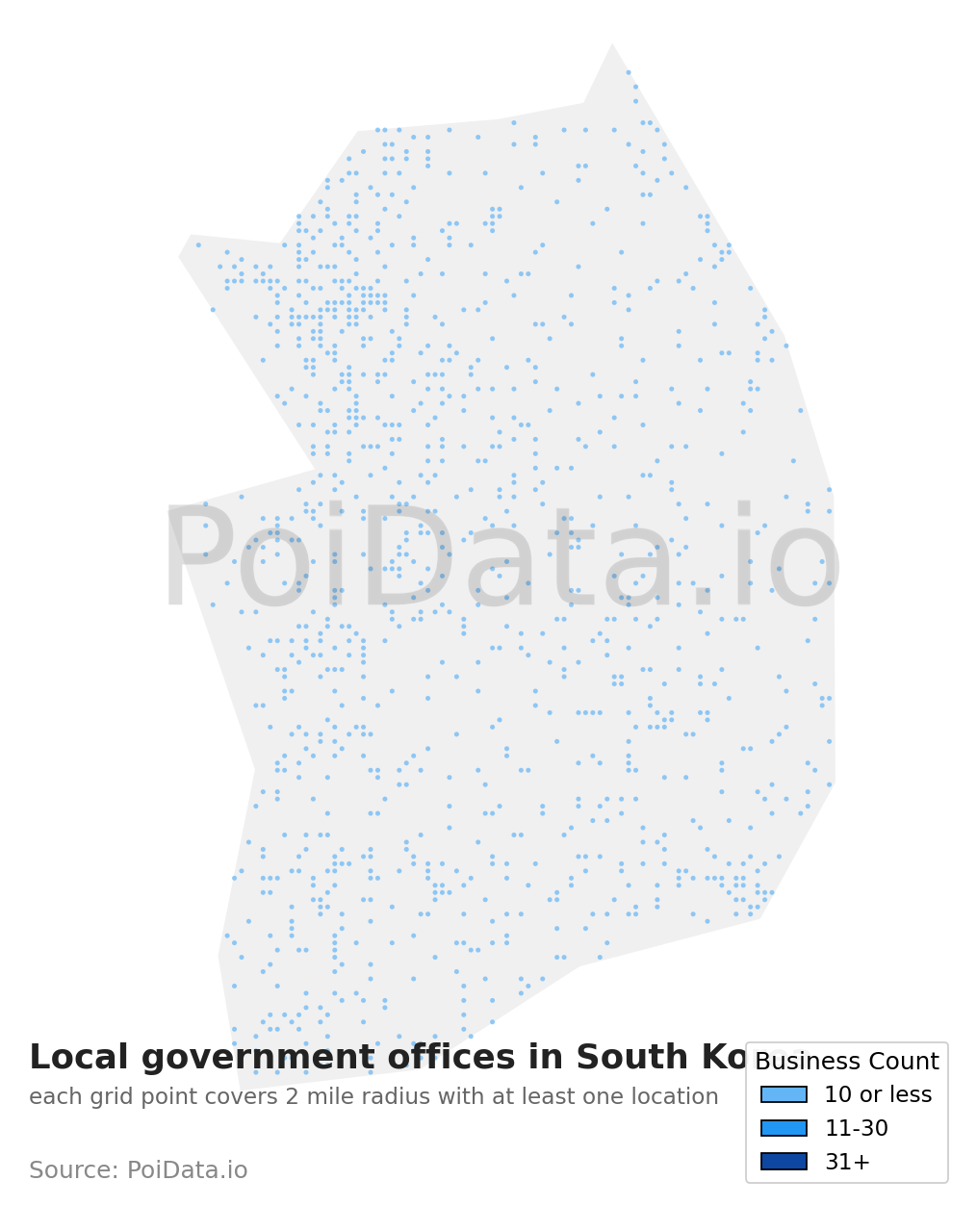 Local government office density map for South Korea