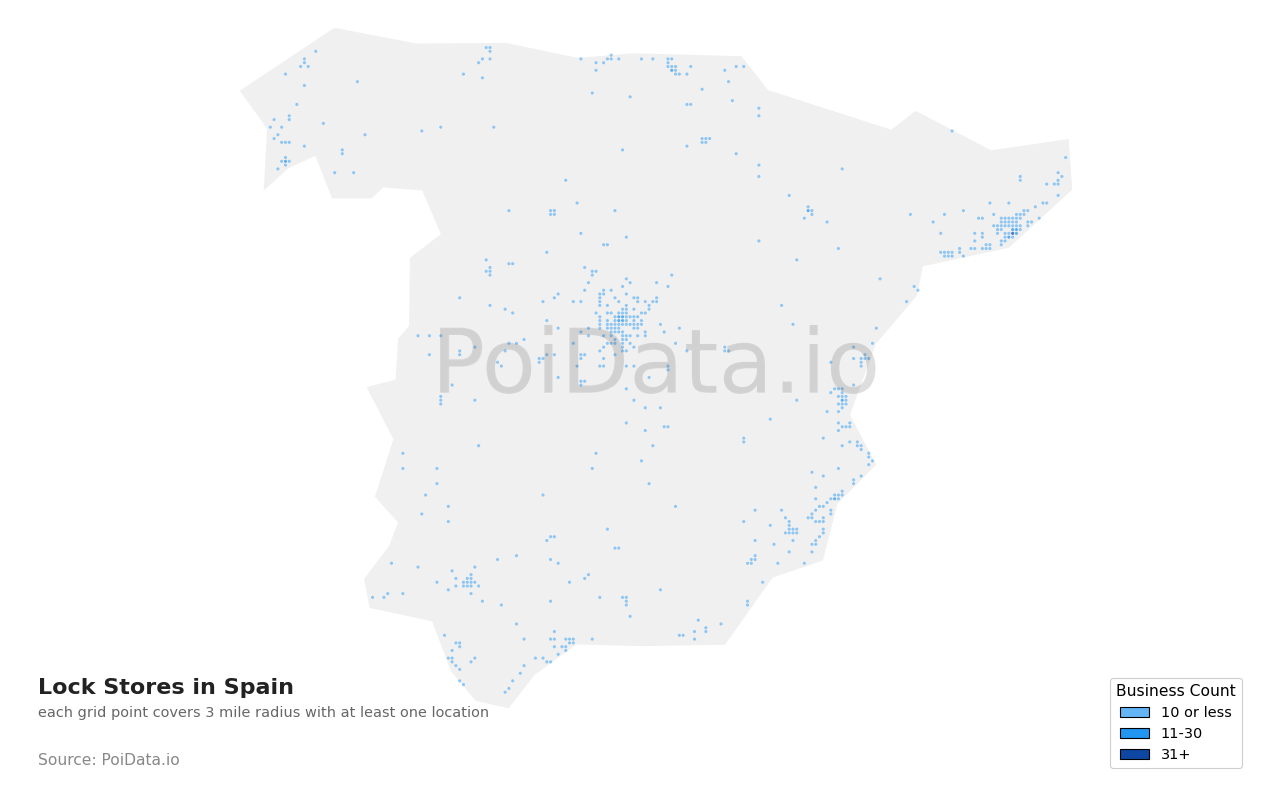 Lock Store density map for Spain